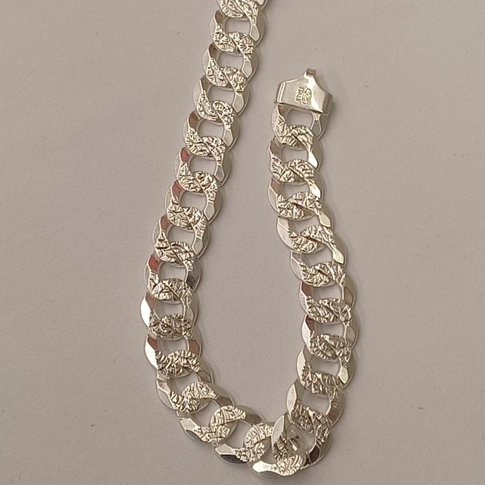 925 Sterling Silver Cuban Diamond Cut Men Bracelet